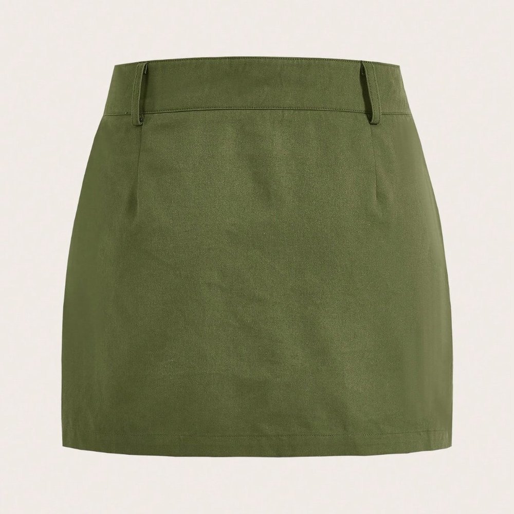 Green Casual Womens Flap Pocket Cargo Skirt - Picture 2 of 4